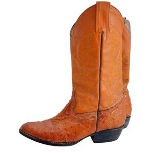 Vintage VAQUERO Ostrich Print Boots Pointed Toe Cognac Size 7.5 men 9.5 women